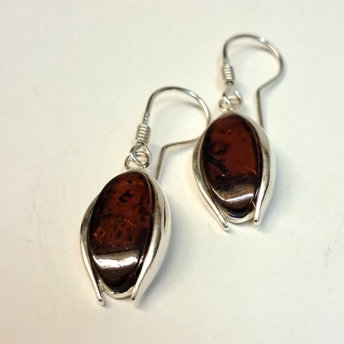  HWG-2433 Earrings, Pointed Ovals Cherry Amber $48 at Hunter Wolff Gallery